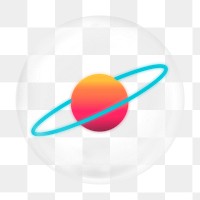 Neon Saturn png bubble element, transparent background 