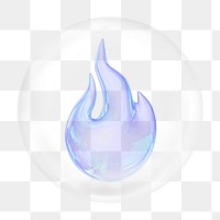 3D blue fire png bubble element, transparent background 