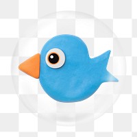 Blue clay bird png bubble element, transparent background 