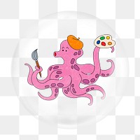 Octopus artist illustration png bubble element, transparent background 