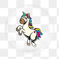 Unicorn illustration png bubble element, transparent background 