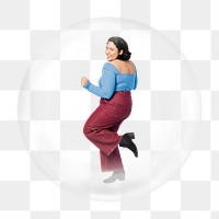 Dancing woman png bubble element, transparent background 