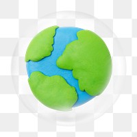 Clay globe png bubble element, transparent background 