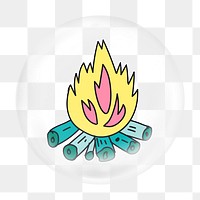 Cute cartoon bonfire png bubble element, transparent background