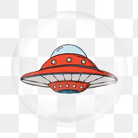 Alien UFO png bubble element, transparent background 