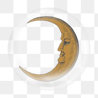 Aesthetic crescent moon png bubble element, transparent background 