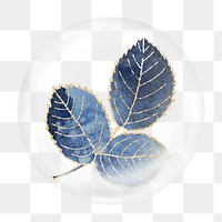 Blue watercolor leaves png bubble element, transparent background 