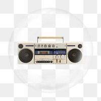 Retro cassette radio png bubble element, transparent background 