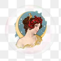 Vintage woman png bubble effect, transparent background