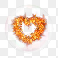 Flaming heart png bubble effect, transparent background