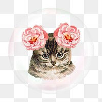 Floral cat png bubble effect, transparent background