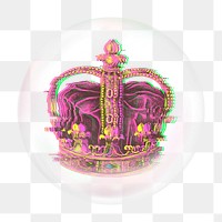 Glitched crown png bubble effect, transparent background