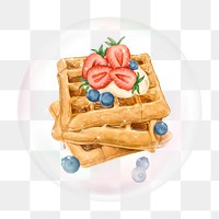 Mixed berry waffles png bubble effect, transparent background