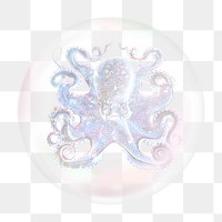 Iridescent octopus png bubble effect, transparent background