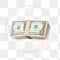 US dollar bills png bubble effect, transparent background