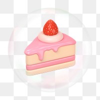 3D strawberry cake png bubble effect, transparent background