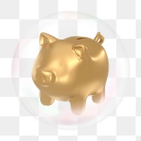 Gold piggy bank png bubble effect, transparent background