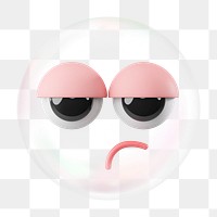 3D bored emoticon png bubble effect, transparent background