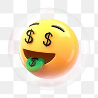 Money face emoticon png bubble effect, transparent background