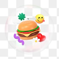 3D hamburger png bubble effect, transparent background