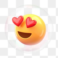 Heart-eyed emoticon png bubble effect, transparent background