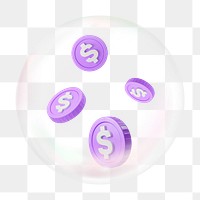 3D coins png bubble effect, transparent background