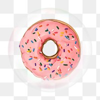 Strawberry donut png bubble effect, transparent background