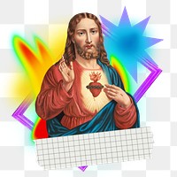 Jesus Christ png element, colorful gradient shape tape, transparent background