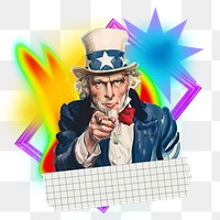 Uncle Sam png element, colorful gradient shape tape, transparent background