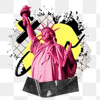 Statue of liberty png element, urban street, transparent background