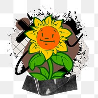 Cute sunflower png element, urban street, transparent background