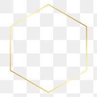 Hexagonal gold frame png geometric shape, transparent background