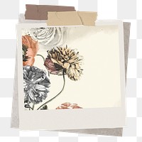 PNG Vintage flower instant film frame, transparent background.  Remixed by rawpixel.