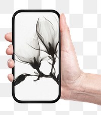 PNG Abstract flower phone screen in hand, transparent background