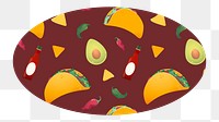 Mexican taco png oval food badge, transparent background