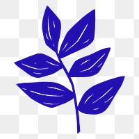 Blue leaf png doodle collage element, transparent background