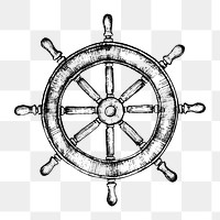 Vintage wheel png marine illustration, transparent background