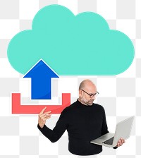 Cloud upload png element, transparent background