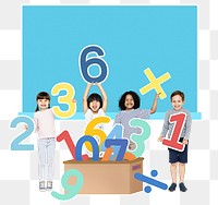 Children holding numbers png, transparent background