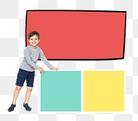 Caucasian boy png with text box, transparent background