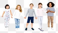 Png cheerful kids holding hands, transparent background