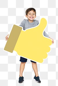 Happy boy png holding thumbs up icon, transparent background