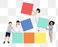 Png happy children building blocks, transparent background