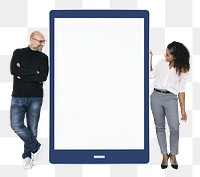 Businesspeople & blank tablet png, transparent background