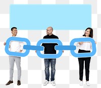 Business people png with a secure blockchain, transparent background