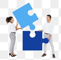 Png colleagues connecting puzzle pieces, transparent background