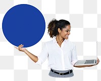 Businesswoman holding round board png element, transparent background