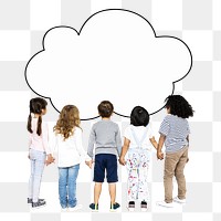 Png children holding hands with cloud shape, transparent background