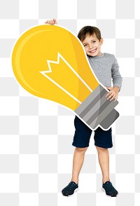 Png boy with light bulb, transparent background