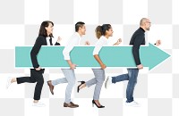 Business people png with arrow moving forward, transparent background